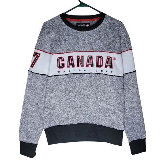 Canada Weather Gear Sweatshirt Pullover Womens Medium Gray Red Sportswear Soft - Picture 1 of 11